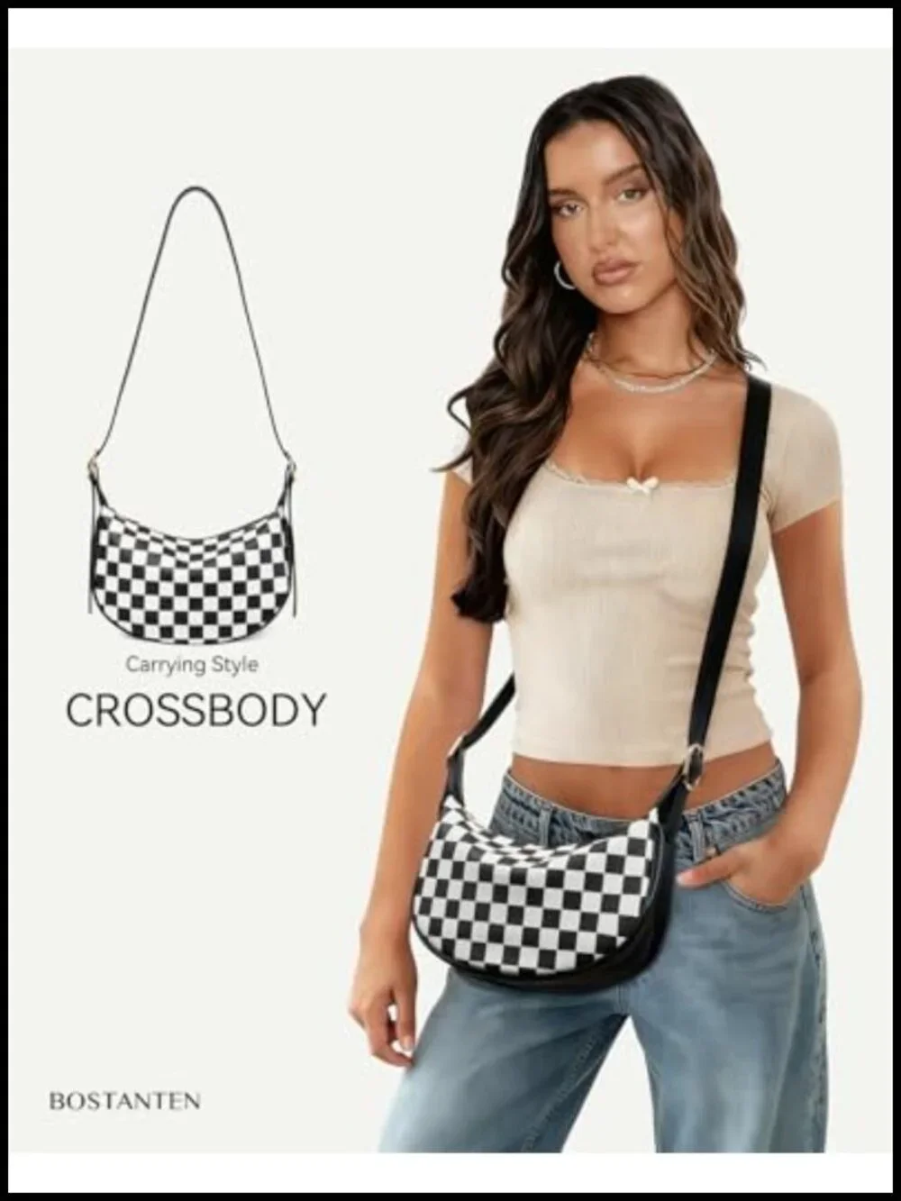 BOSTANTEN Women's Crescent Crossbody Hobo Bag Vegan Leather Adjustable Strap